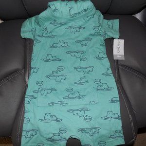 Carter’s Green Hippo Print Hooded Romper Size 24